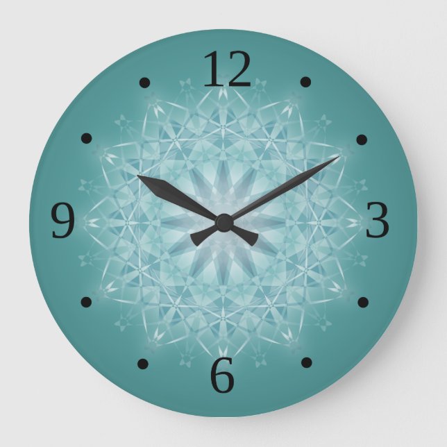 Teal Star Mandala Numbers Large Clock (Front)