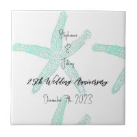 Teal Starfish 25th Wedding Anniversary Custom Name