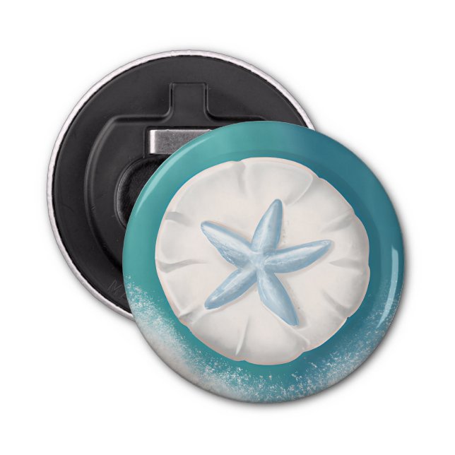 Teal Starfish and Sand Dollar Beachy  Bottle Opener (Front)