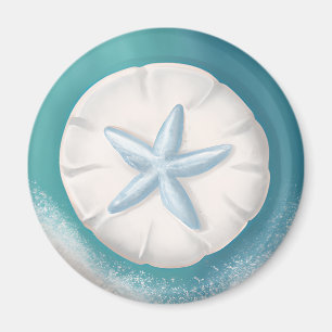 Teal Starfish and Sand Dollar Beachy Magnet