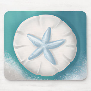 Teal Starfish and Sand Dollar Beachy Mouse Mat