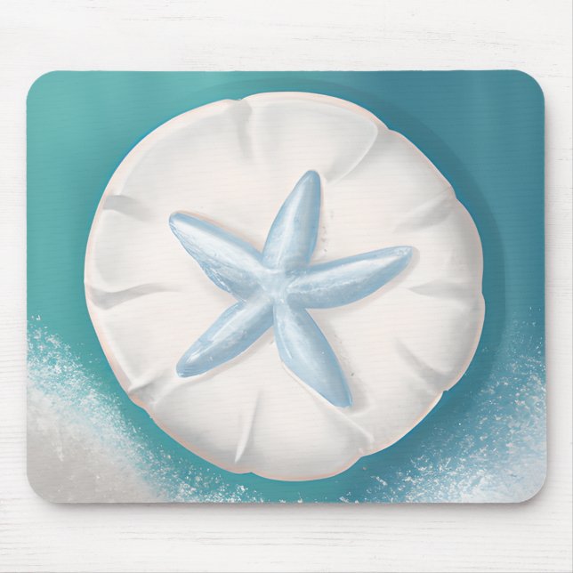 Teal Starfish and Sand Dollar Beachy  Mouse Mat (Front)