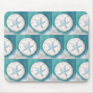 Teal Starfish and Sand Dollar Beachy Mouse Mat