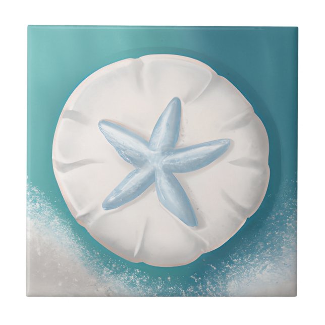 Teal Starfish and Sand Dollar Beachy  Tile (Front)