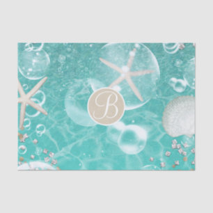 Teal Starfish & Bubbles Beach Monogram Initial Tissue Paper