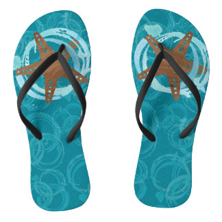Teal Starfish Flip Flops