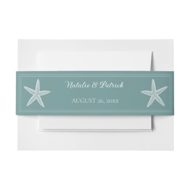Teal Starfish Invitation Belly Band (Front Example)