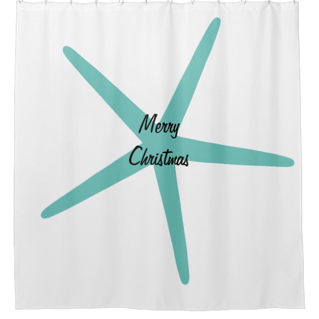 Teal Starfish Merry Christmas Custom Colour Holida Shower Curtain (Front)