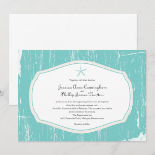 Teal Starfish Rustic Beach Wedding Invitation
