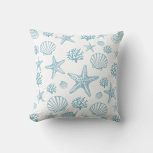 Teal Starfish Seashell Beachy Pattern Cushion