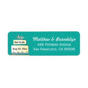Teal Starfish Wedding Cake Address Labels