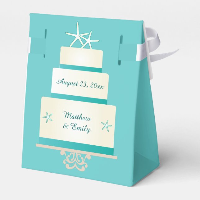 Teal Starfish Wedding Cake Favour Box (Back Side)