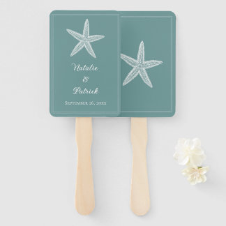 Teal Starfish Wedding Hand Fans