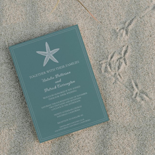 Teal Starfish Wedding Invitation (Teal Starfish Wedding Invitation)