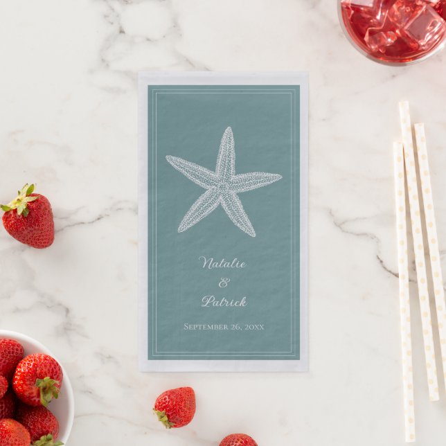 Teal Starfish Wedding Napkin (Insitu)