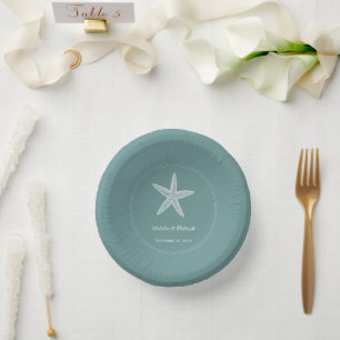 Teal Starfish Wedding Paper Bowls Plate