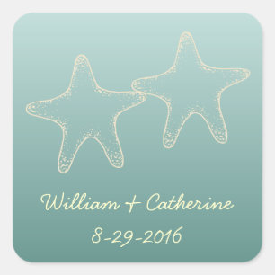 Teal Starfish Wedding Stickers