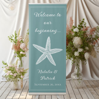 Teal Starfish Wedding Welcome Retractable Banner
