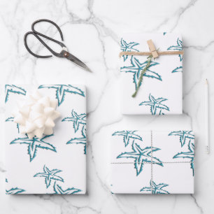 Teal Starfish Wrapping Paper Sheet