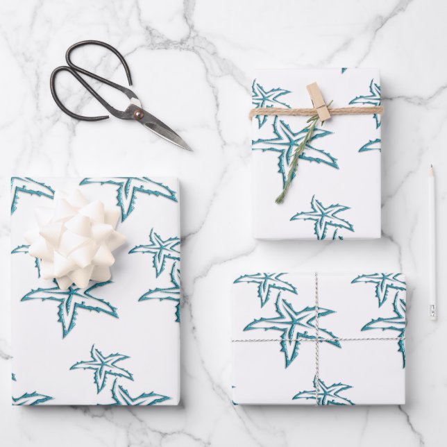 Teal Starfish Wrapping Paper Sheet (Front)