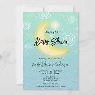 Teal Starry Moonlight Celestial Baby Shower   Invitation