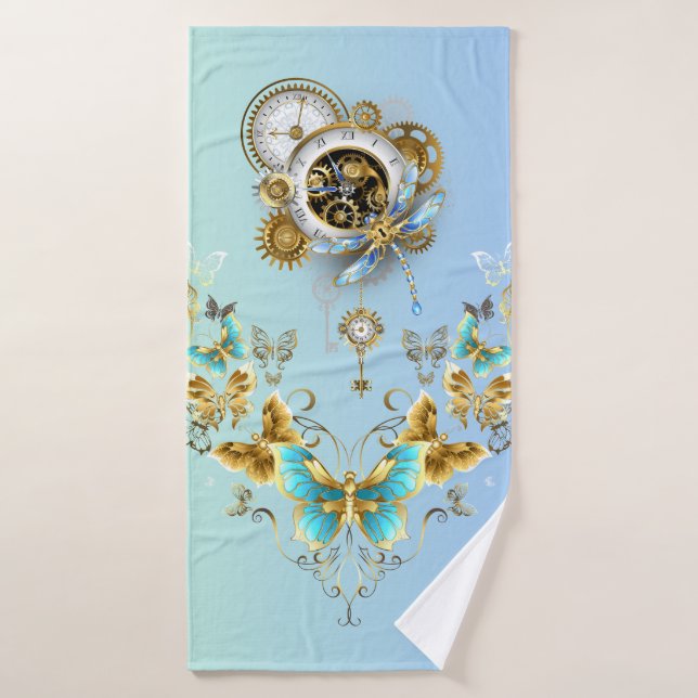 Teal Steampunk Graphic Art, Mechanical Serenity Bath Towel Set (Bath Towel)