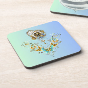 Teal Steampunk Graphic Art, Tranquil Mechanics Coaster