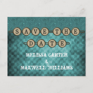 Teal Steampunk Keys Save the Date Postcard