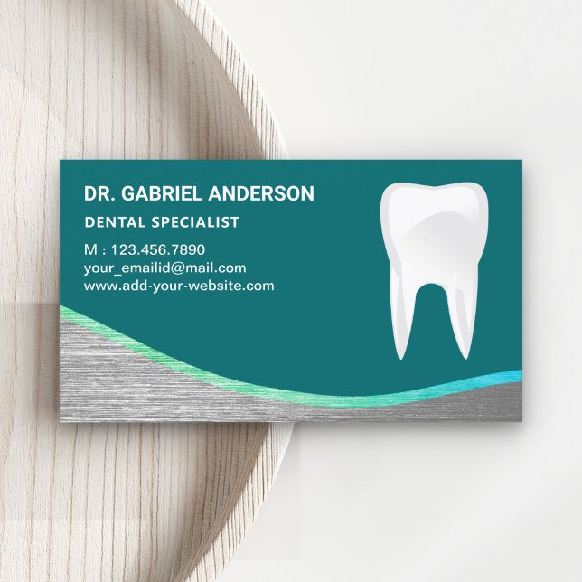 Teal Steel Tooth Dental Clinic Dentist Business Card (Creator Uploaded)