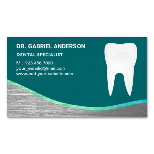 Teal Steel Tooth Dental Clinic Dentist Magnetic Business Card