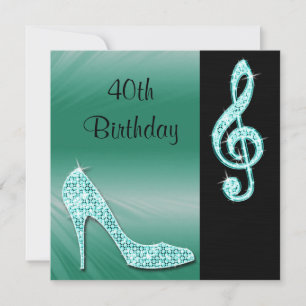 Teal Stiletto & Treble Cleft 40th Birthday Invitation