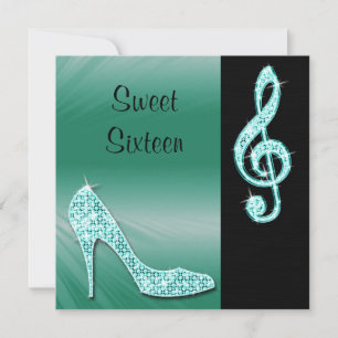 Teal Stiletto & Treble Cleft Sweet 16 Invitation