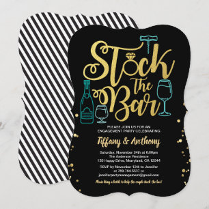 Teal stock the bar engagement party gold black invitation