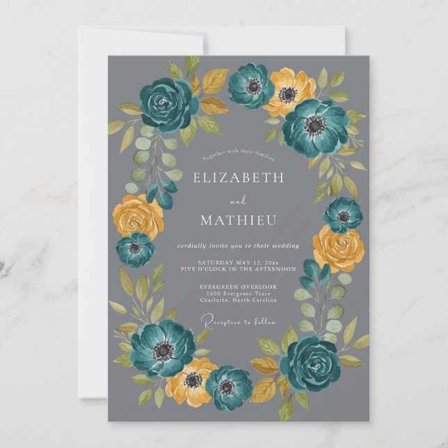 Teal Striking Bohemian Wedding Invitation (Front)
