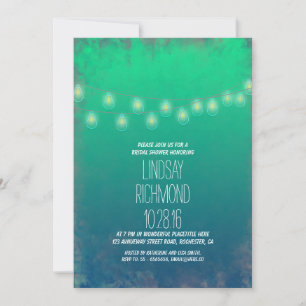 teal string lights bridal shower invitation