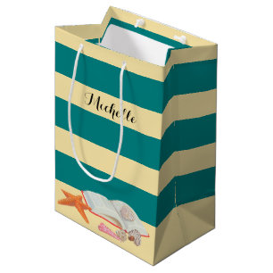 Teal  Stripe & Seashells Personalised Gift Bag