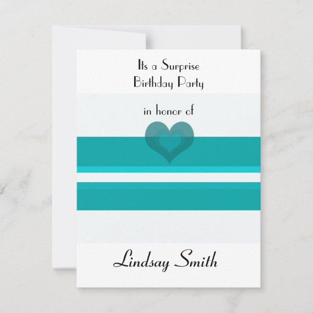 Teal Stripe Surprise Birthday Invitation (Front)