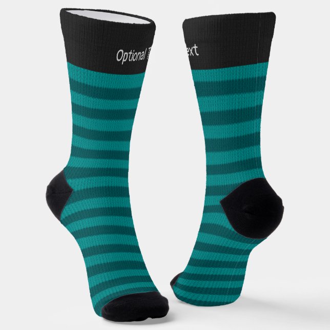 Teal Stripe with Knitted Look: add own name / text Socks (Angled)