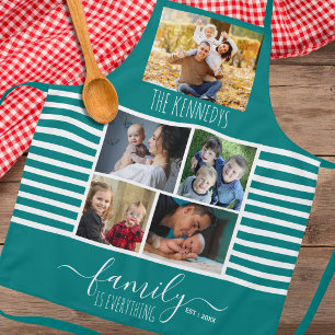 Teal Striped 5 Photo Collage Quote Family Name Apr Apron