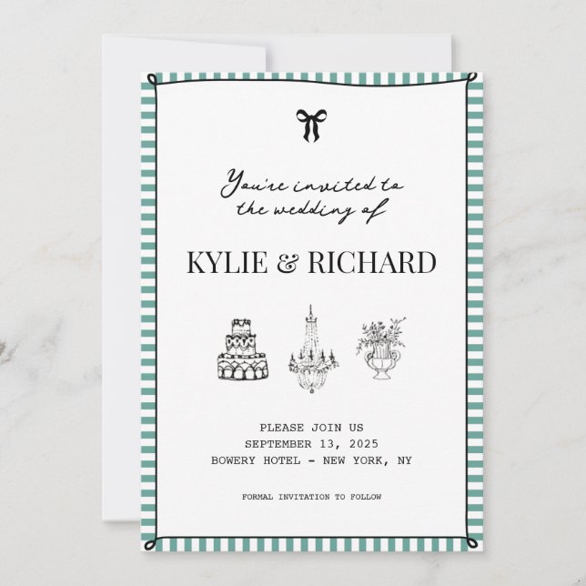 Teal Striped Border Save The Date Invitation (Front)