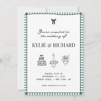 Teal Striped Border Save The Date Invitation