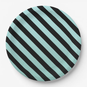 Teal Striped   Paper Plate