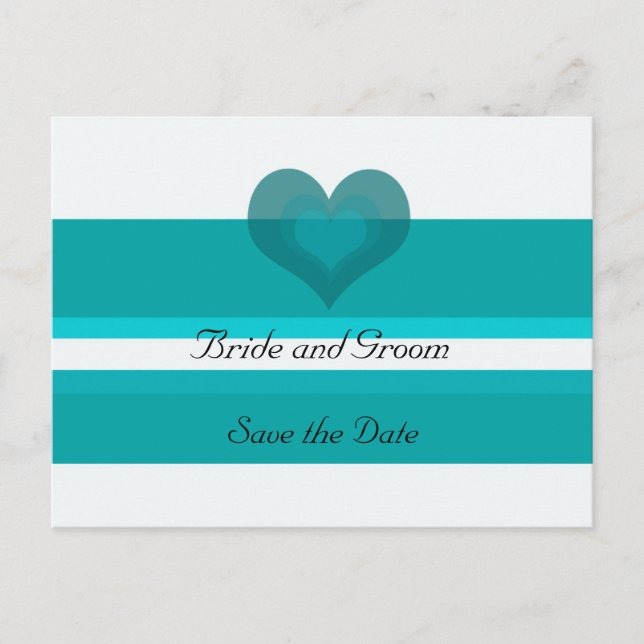 Teal Striped Save the Date Announcement Postcard (Front)