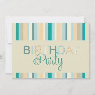 Teal Stripes Birthday Party Invitation