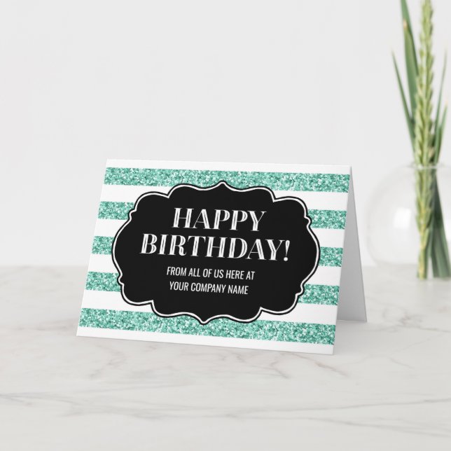 Teal Stripes Business From Group Birthday Card (Front)