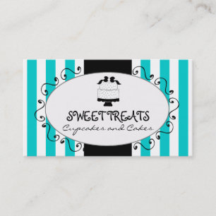 Teal Stripes Cupcake Cake Bakery Business Card
