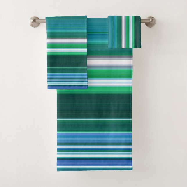 Teal Stripes Design Bath Towel Set (Insitu)