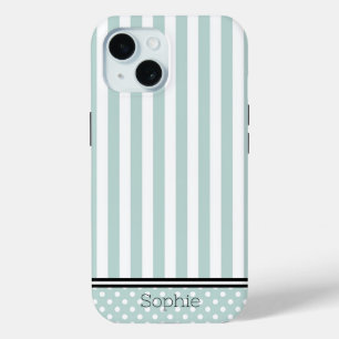 Teal Stripes & Dots Custom Samsung iPhone 15 Case