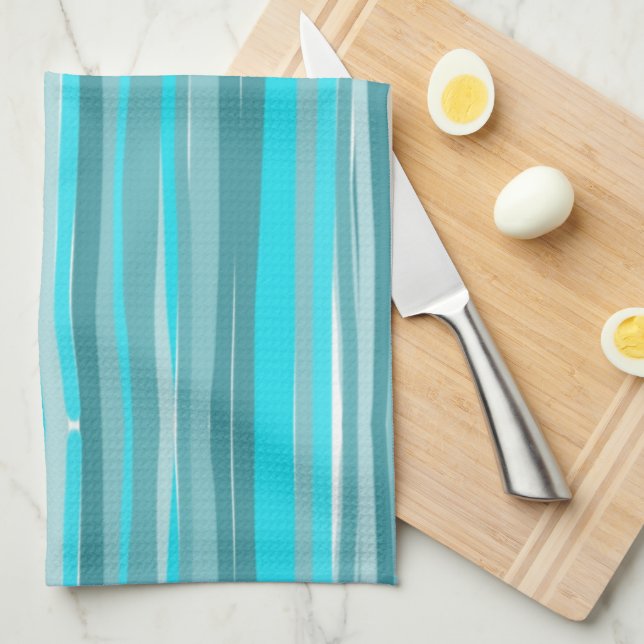 Teal Stripes Vertical  Tea Towel (Quarter Fold)