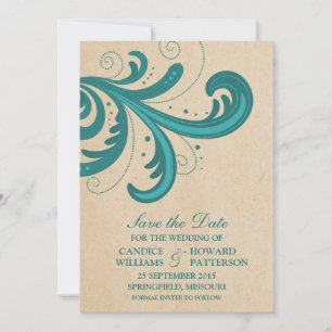 Teal Stylish Swirls Save the Date Invite